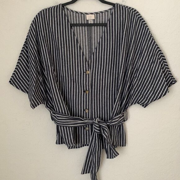 a new day Stripped Cotton Wrap w/Belt Women’s Shirt Top Size XXL - Picture 1 of 6